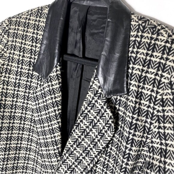Vintage Sterling Stall Sport Black White Plaid Virgin Wool Oversized Blazer M - Picture 10 of 16